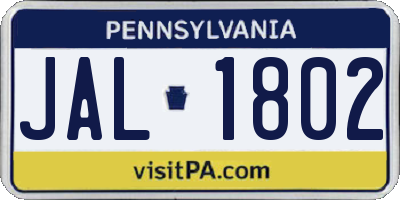 PA license plate JAL1802