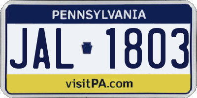 PA license plate JAL1803