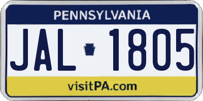 PA license plate JAL1805