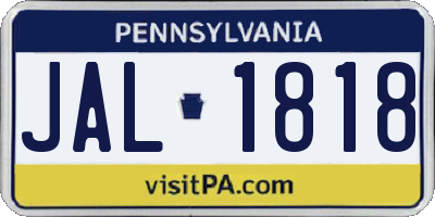 PA license plate JAL1818