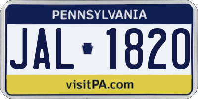 PA license plate JAL1820