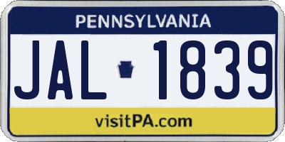 PA license plate JAL1839