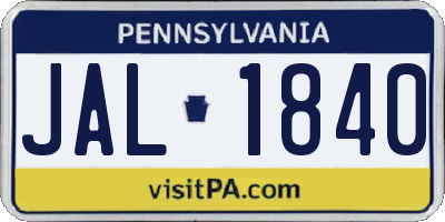 PA license plate JAL1840