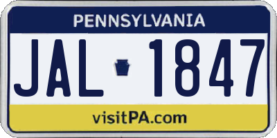 PA license plate JAL1847