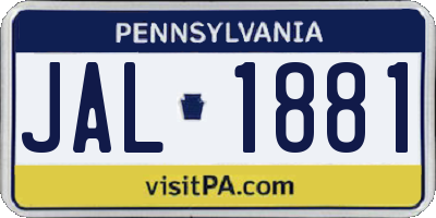 PA license plate JAL1881
