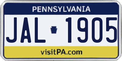 PA license plate JAL1905