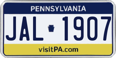 PA license plate JAL1907