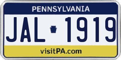 PA license plate JAL1919