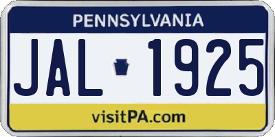 PA license plate JAL1925