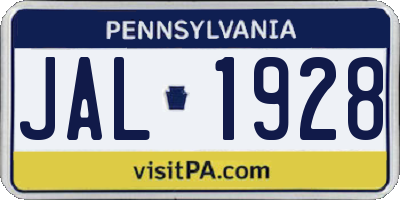 PA license plate JAL1928