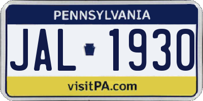 PA license plate JAL1930