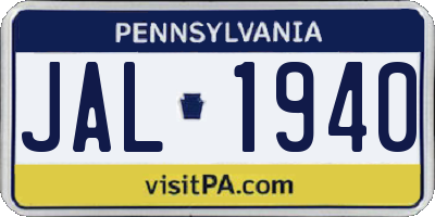 PA license plate JAL1940