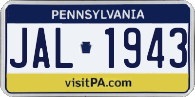 PA license plate JAL1943