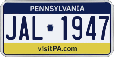 PA license plate JAL1947