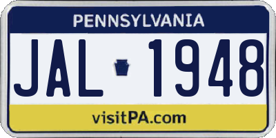 PA license plate JAL1948