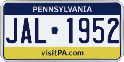 PA license plate JAL1952