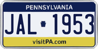 PA license plate JAL1953