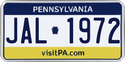 PA license plate JAL1972