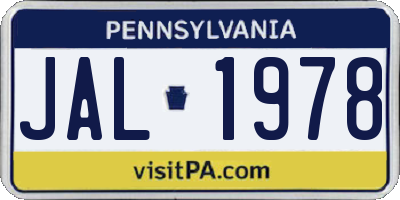 PA license plate JAL1978
