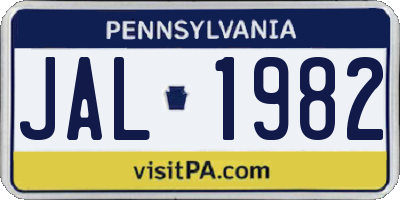 PA license plate JAL1982