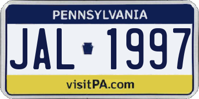 PA license plate JAL1997