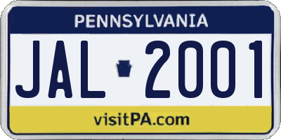 PA license plate JAL2001