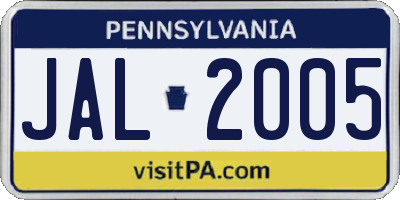 PA license plate JAL2005