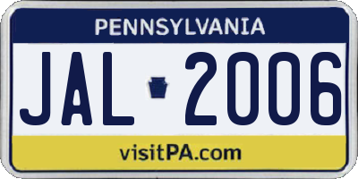 PA license plate JAL2006