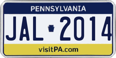 PA license plate JAL2014