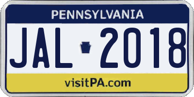 PA license plate JAL2018