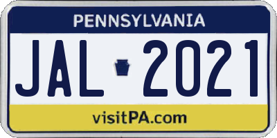 PA license plate JAL2021