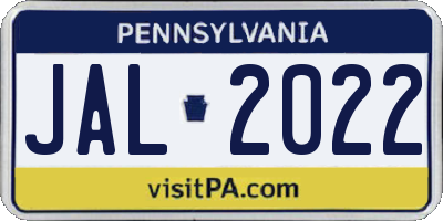 PA license plate JAL2022