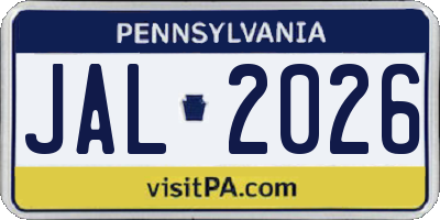 PA license plate JAL2026