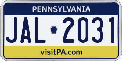 PA license plate JAL2031