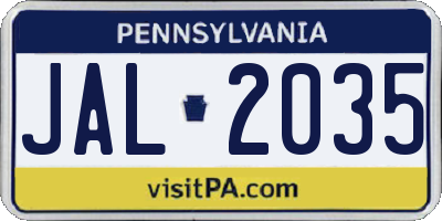 PA license plate JAL2035