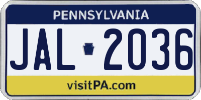 PA license plate JAL2036