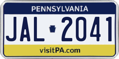 PA license plate JAL2041