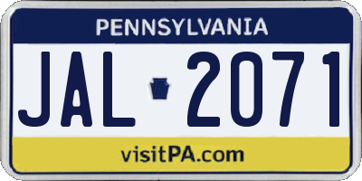 PA license plate JAL2071
