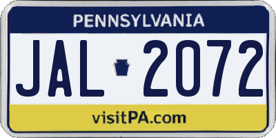 PA license plate JAL2072