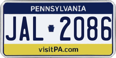 PA license plate JAL2086