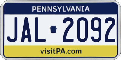 PA license plate JAL2092