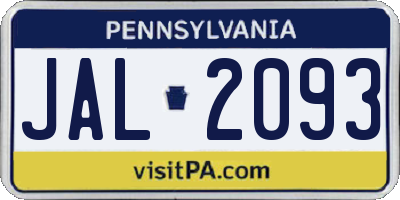 PA license plate JAL2093