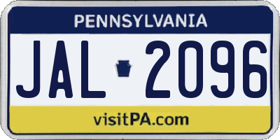 PA license plate JAL2096