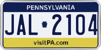 PA license plate JAL2104