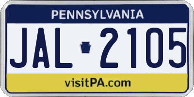 PA license plate JAL2105