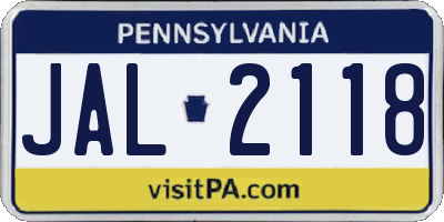 PA license plate JAL2118