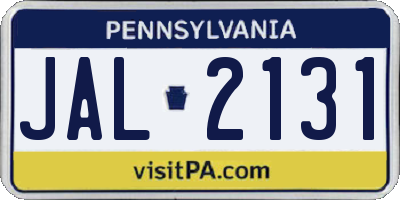 PA license plate JAL2131