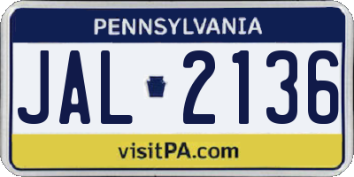 PA license plate JAL2136