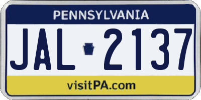 PA license plate JAL2137