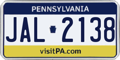 PA license plate JAL2138